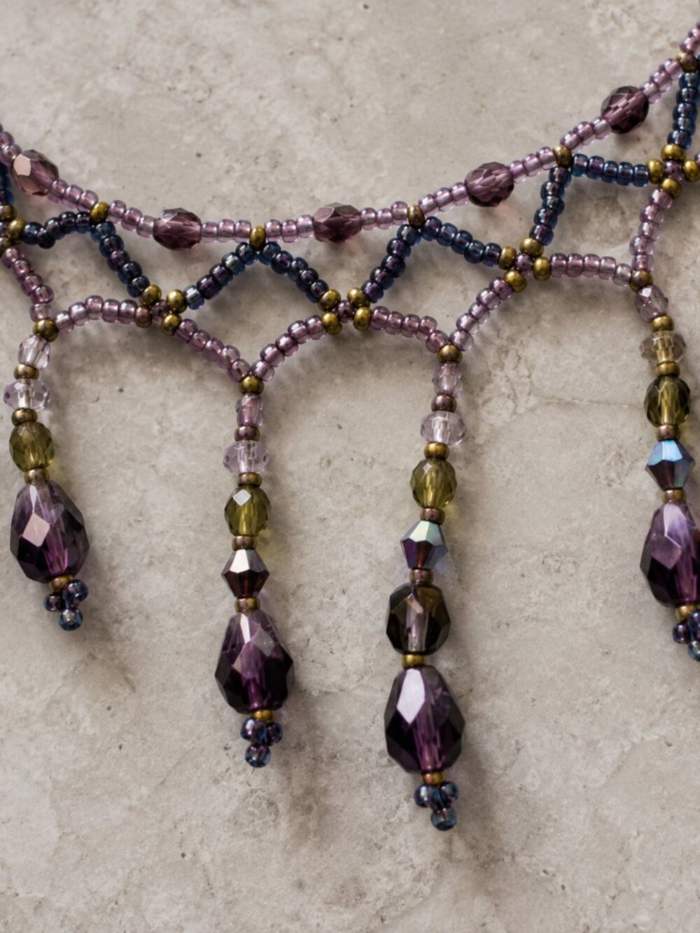 Purple Multicolor Beaded Fringe Bib Statement Necklace